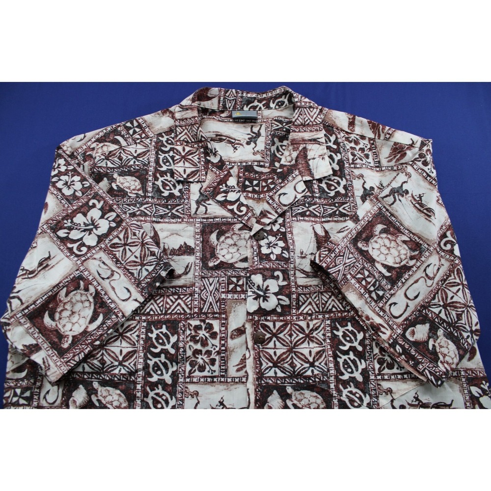Royal Creations Hawaiian Shirt Flowers Boats Turtles Red‎ Size XXL